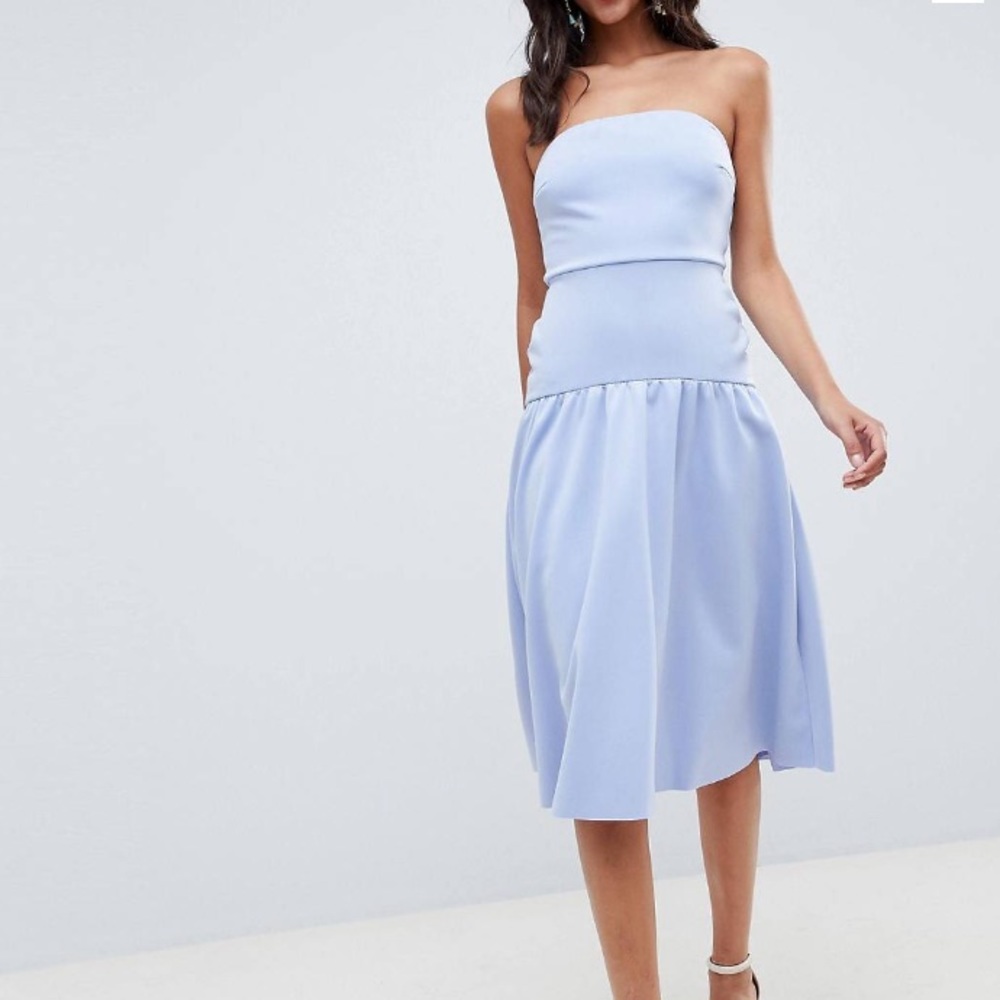 ASOS DESIGN bandeau drop waist dress in periwinkle